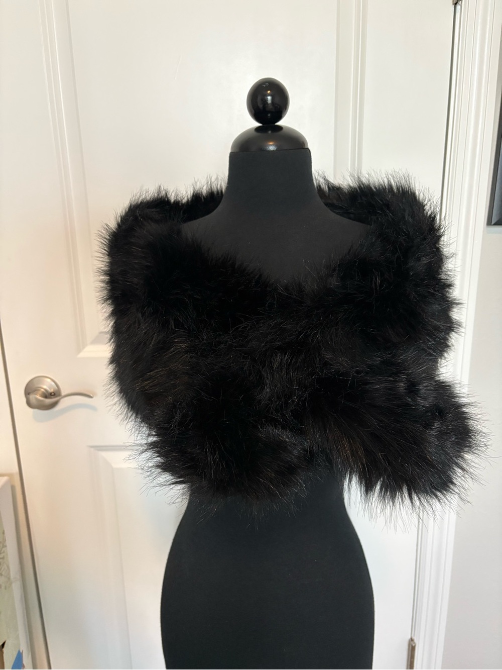 Black Faux Fur Shawl Stole Wrap